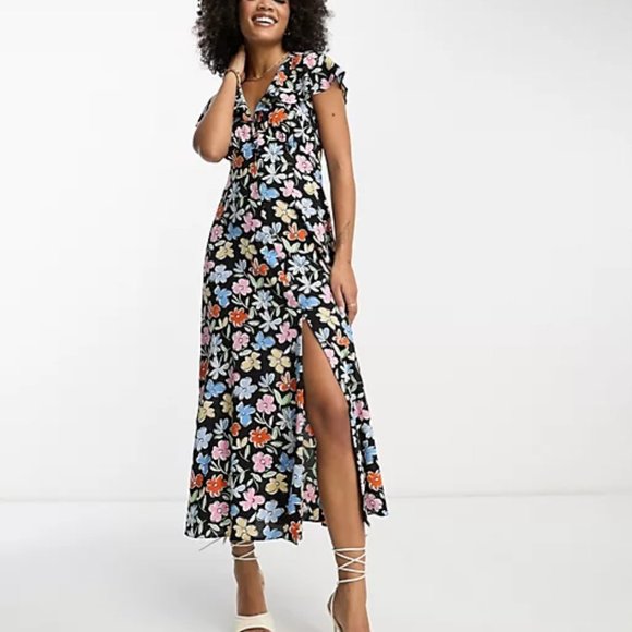 ASOS Dresses & Skirts - ASOS DESIGN flutter sleeve floral midi tea dress/NWOT/8